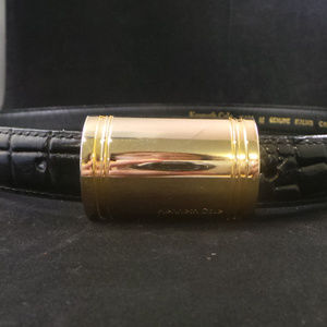 Kenneth Cole Black Leather Snakeskin Gold Belt M